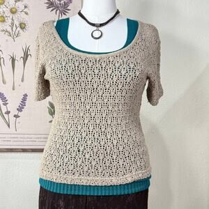 Vintage 90s Open Knit Top Cottage Prairie Grandma Fairy Grunge Mori Kei Forest M